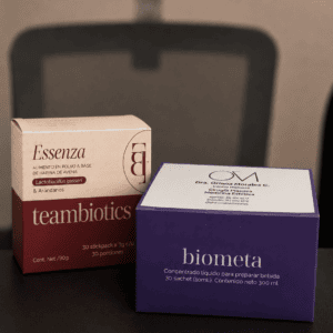 Productos Essenza y Biometa para salud y bienestar en la consulta de Dra. Oriana Morales.